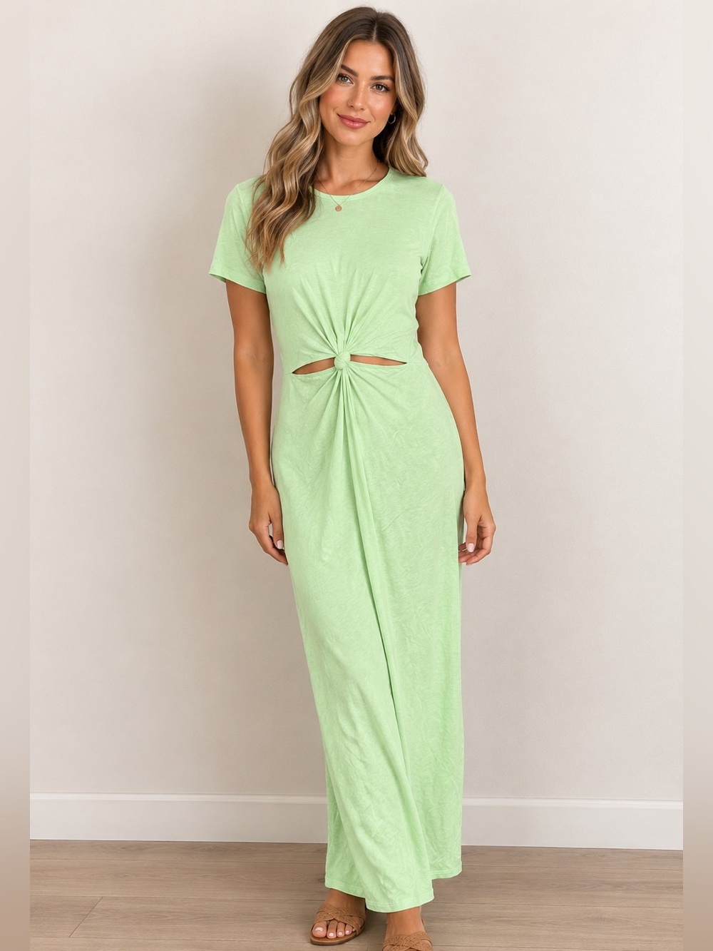 Bar III Mint Green Knot-Front Cutout Maxi Dress